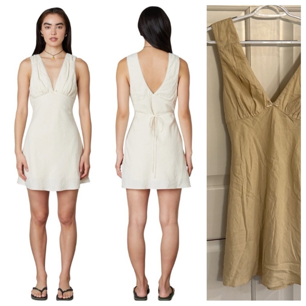 Nia Roma v-neck mini Dress Tan 45368